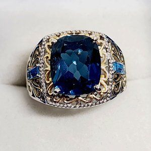AAA London Blue Topaz ring in 14KYG & Plat/925 Sterling Silver 6.0cts size 8